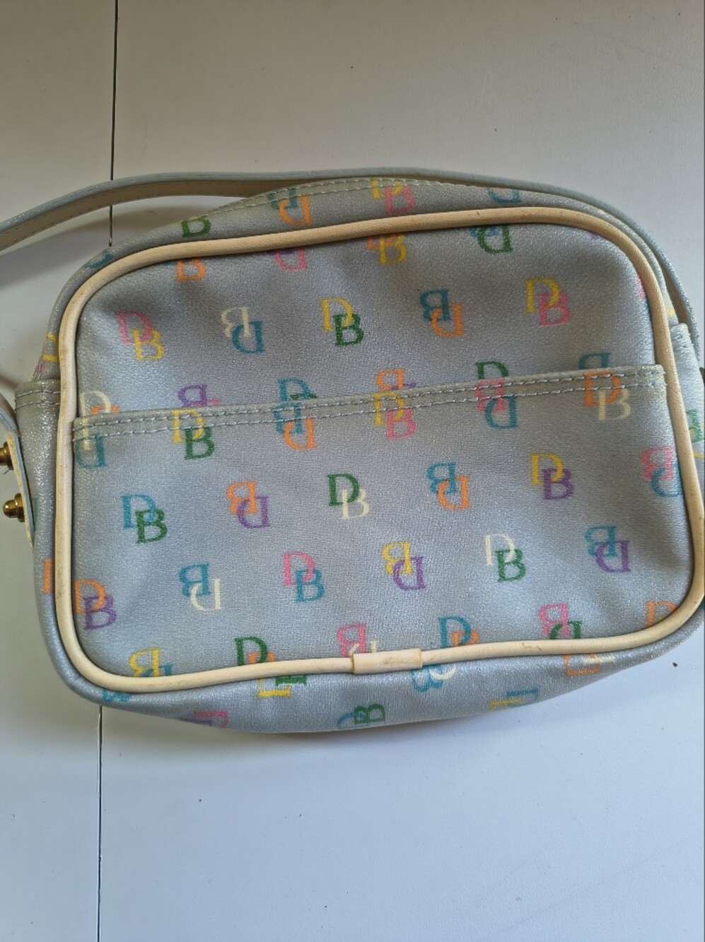 Vintage Dooney & Bourke Light Blue Pastel Monogram Crossbody Bag
